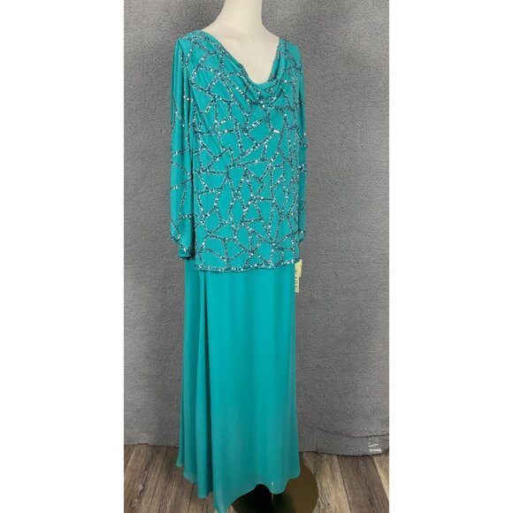 Jkara Women's Plus Size 22W Beaded Cowl Neck Gown With Sequin Overlay NWT's - Picture 4 of 8